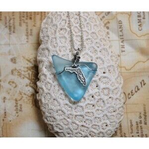Aqua Blue Sea Glass Style Florida Necklace and Earring Set Handmade Wire Wrapped